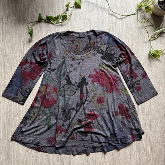 Vintage Nally & Millie Watercolor Oversized Long Sleeve Top Shirt Floral Gray S - Picture 1 of 6